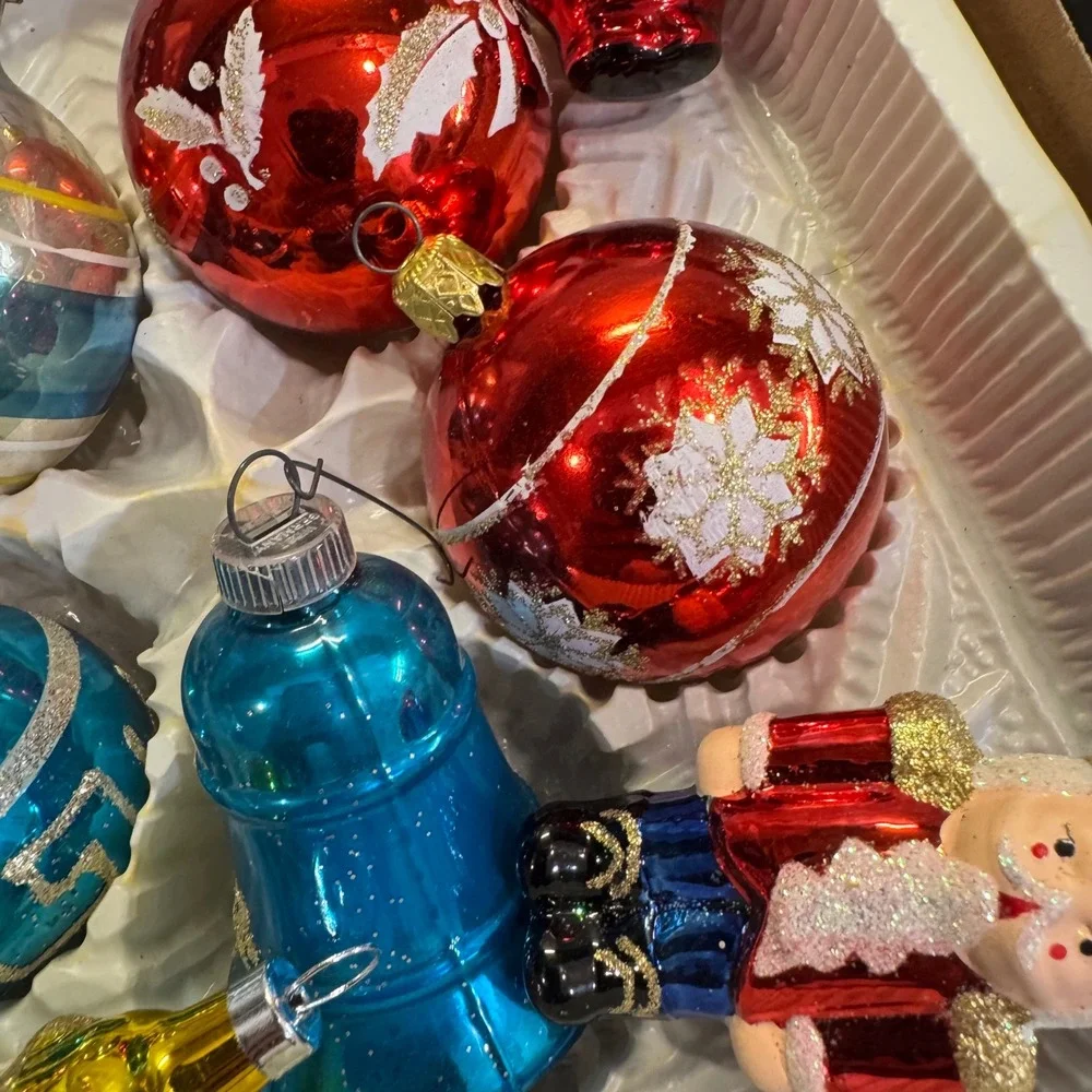 Holiday Reflections & other Glass Ornaments Set 8pc Multicolor Nutcracker Santa